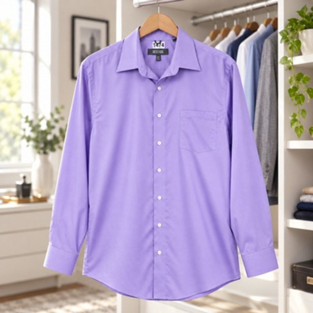 Kenneth Cole Non Iron Dress Shirt Men L Purple - Picture 3 of 8